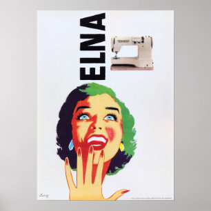 Poster ELNA Machine à coudre Vintage Pop Art Publicité