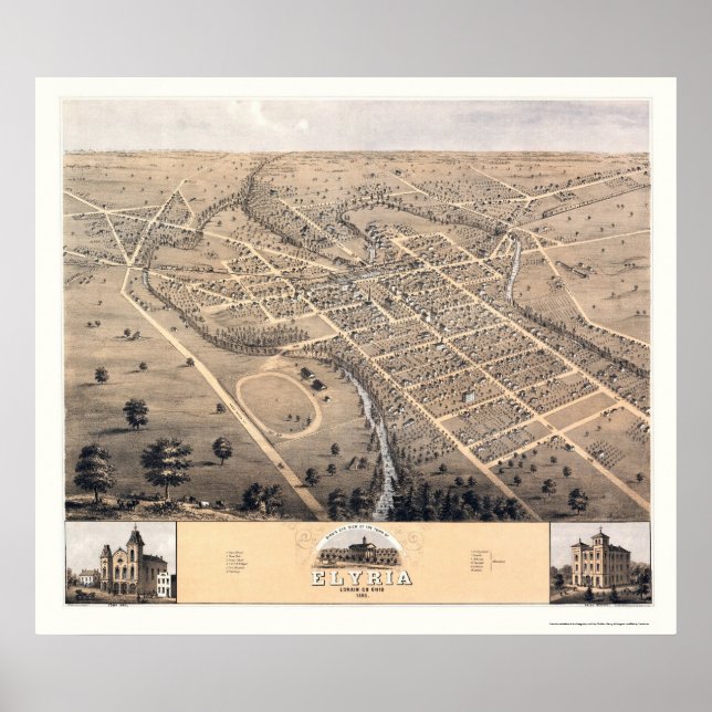 Poster Elyria, OH Carte panoramique - 1868 (Devant)