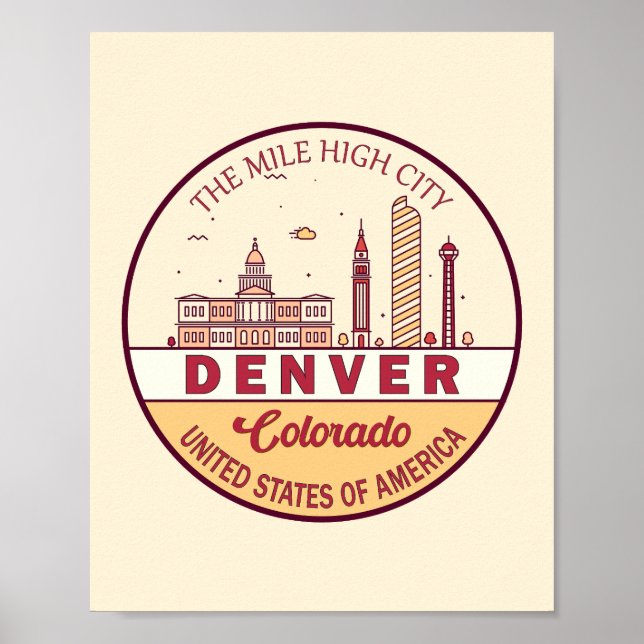 Poster Emblème de Denver Colorado City Skyline (Devant)