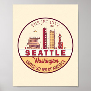 Poster Emblème de la skyline de la ville de Seattle, Wash