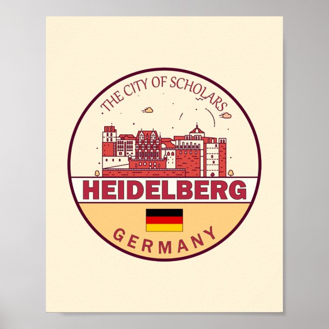 Poster Emblème Heidelberg Allemagne City Skyline (Devant)