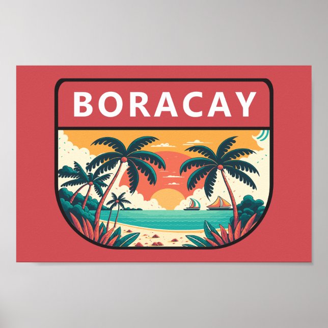 Poster Emblème rétro de Boracay Philippines (Devant)