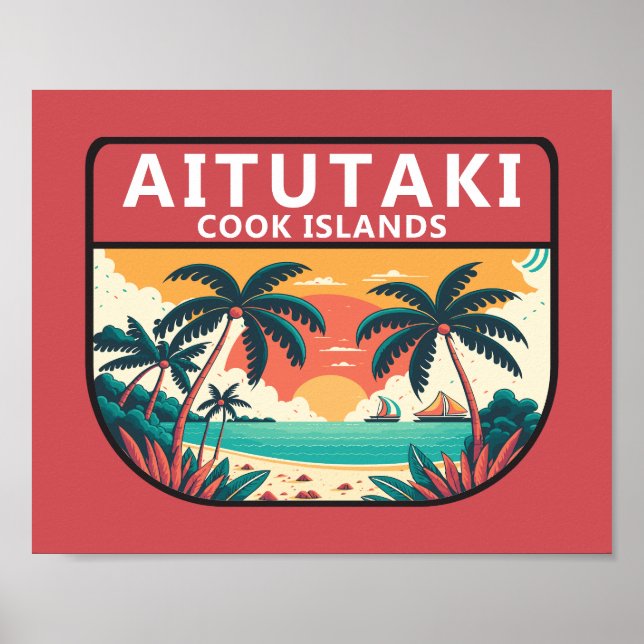 Poster Emblème rétro des îles Cook Aitutaki (Devant)