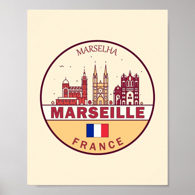 Poster Emblème Skyline de Marseille France (Devant)