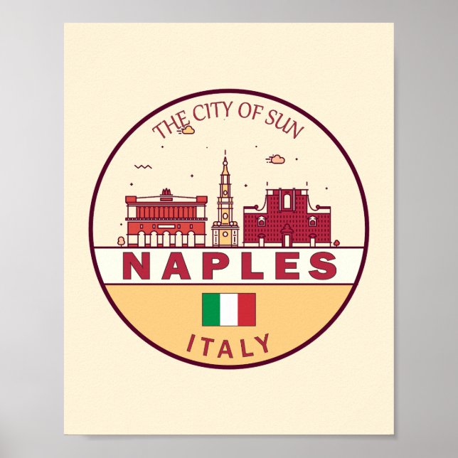 Poster Emblème Skyline de Naples Italie (Devant)