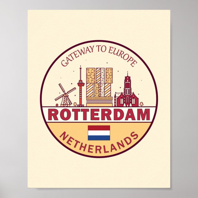 Poster Emblème Skyline de Rotterdam Pays-Bas City (Devant)