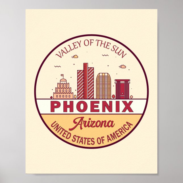 Poster Emblème Skyline Ville Phoenix Arizona (Devant)