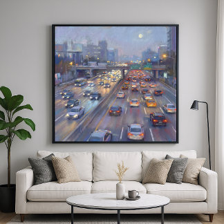 Poster Embouteillage Nocturne - Paysage Urbain de Style P