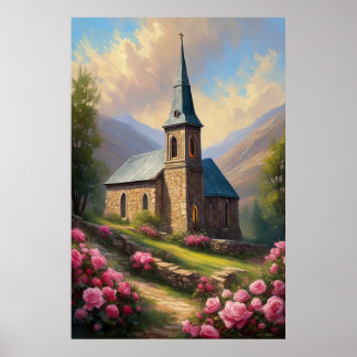 Poster Embrasse rose, Une Église Médiévale