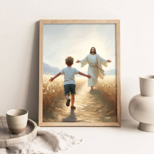 Poster Embrasser la foi, l'art chrétien, Jésus et garçon,