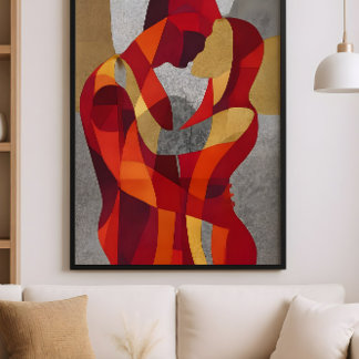 Poster Embrassez Moi – Amants Abstraits en Rouge et Or