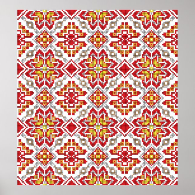 Poster Embroidered handmade cross-stitch ethnic Ukraine p (Devant)
