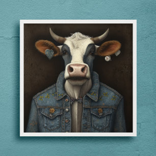 Poster Embroidered Moo Jacket- Funny cow in a costume 