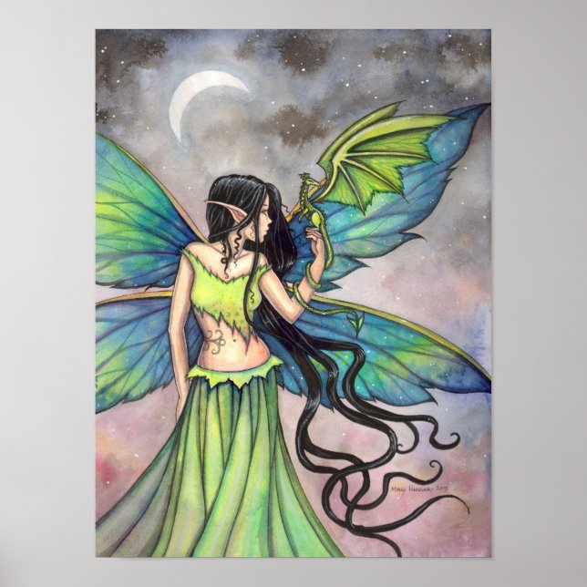 Poster Emerald Dragon Fairy Imaginaire Art par Molly Harr (Devant)