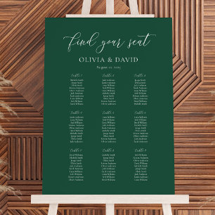 Poster Emerald Elegant Script 9 table Seating Chart
