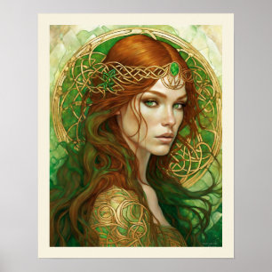 Poster Emerald & Gold Headband Redhead Woman Green Eyes