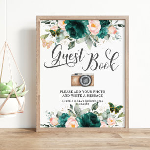 Poster Emerald Green Blush Floral Invité Réserver Symbole
