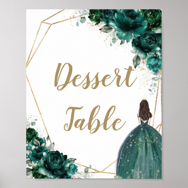 Poster Emerald Green Floral Quinceañera Dessert Table (Devant)