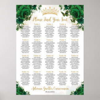 Poster Emerald Green Floral Sweet 16 Quinceanera Seating