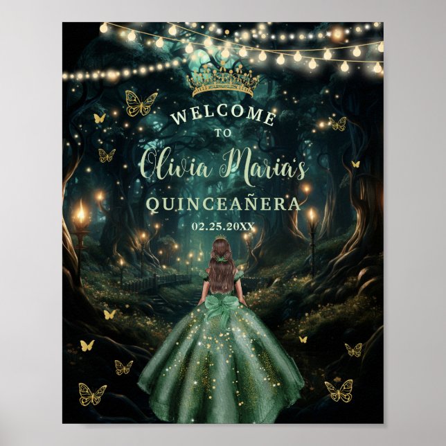 Poster Emerald Green Forêt enchantée Quinceañera Bienvenu (Devant)