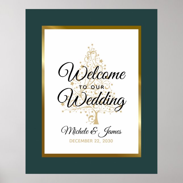 Poster Emerald Green Gold Winter Holiday Mariage Bienvenu (Devant)