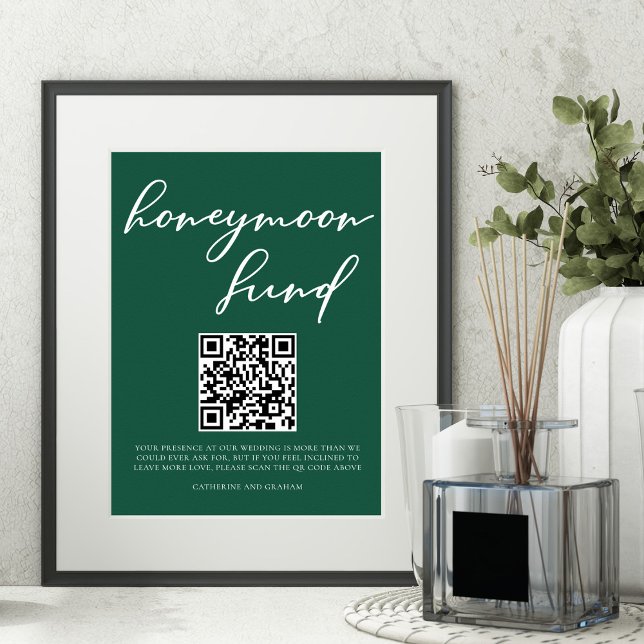 Poster Emerald Green Honeymoon Fund Mariage QR Code (Créateur téléchargé)