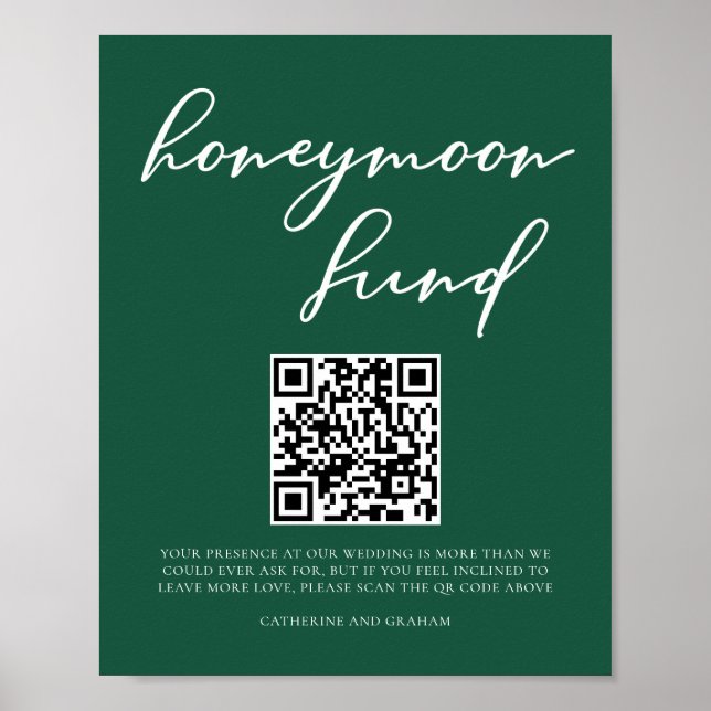 Poster Emerald Green Honeymoon Fund Mariage QR Code (Devant)