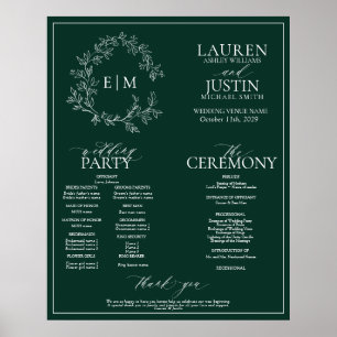 Poster Emerald Green Leafy Crest Monogramme Programme de