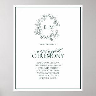 Poster Emerald Green Leafy Monogram Unplugged Mariage