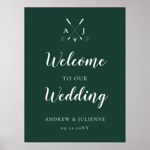 Poster Emerald Green Monogram Golf Mariage Bienvenue