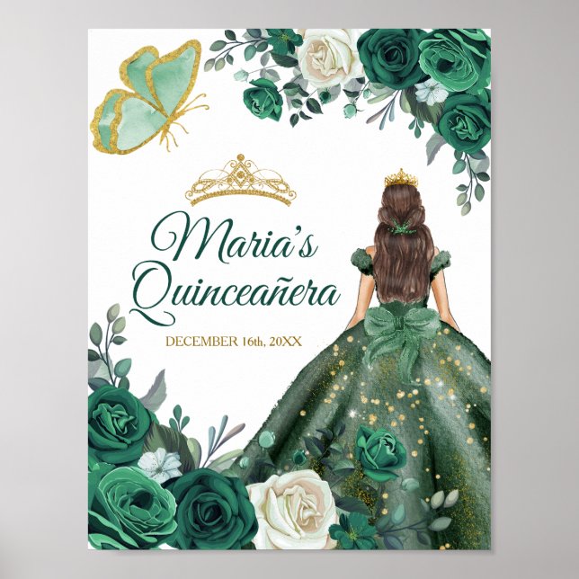 Poster Emerald Green Robe Quinceañera Couronne Anniversai (Devant)