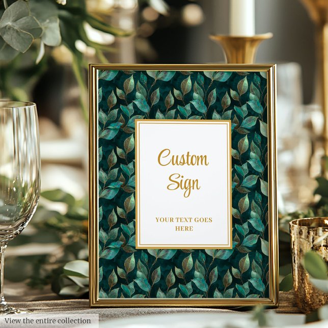 Poster Émeraude Vert Vert Or Formel Mariage Personnalisé (Formal Emerald Green Gold Greenery Wedding Custom Poster)