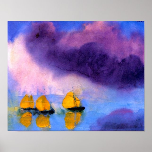 Poster Emil Nolde - Mer aux Nuages Violets Et Bateaux À V (Devant)