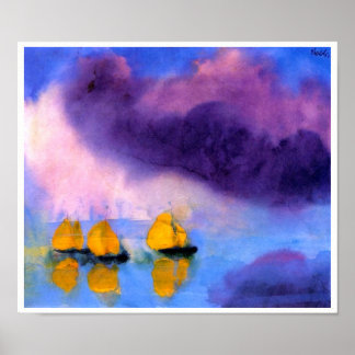 Poster Emil Nolde - Mer aux Nuages Violets Et Bateaux À V