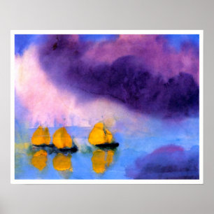 Poster Emil Nolde - Mer aux Nuages Violets Et Bateaux À V