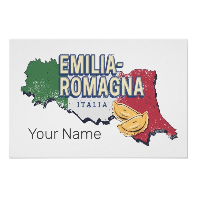 Poster Émilie Romagne Drapeau Italie Retro Carte Région V (Devant)