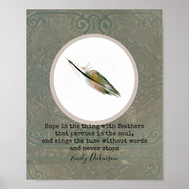 Poster Emily Dickinson cite l'espoir avec l'art de la plu (Devant)