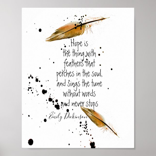 Poster Emily Dickinson cite l'espoir avec l'art de la plu (Devant)