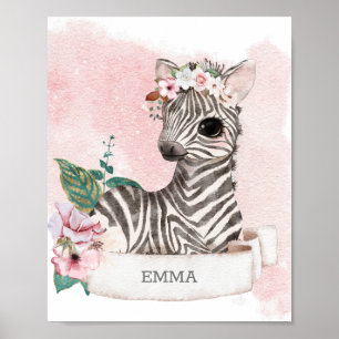 Poster ** EMMA Baby Zebra Nursery Girl Jungle Nom