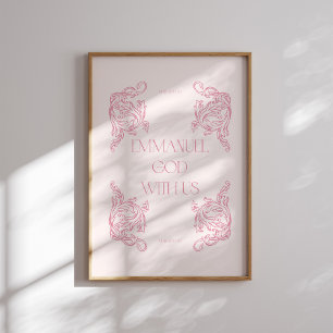 Poster Emmanuel God With Us Pink Christian Christmas