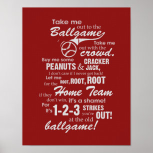 Poster Emmenez-moi à la partie de base-ball - rouge
