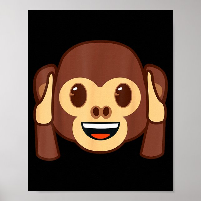 Poster Emoji Monkey Holding Ears Yellow Smile Face  (Devant)