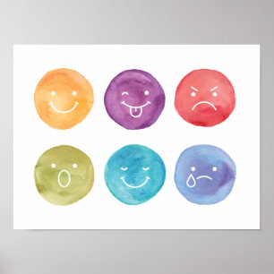 Poster Émotions jeux d'art coloré aquarelle faces