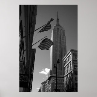 Poster Empire State Bldg avec drapeaux