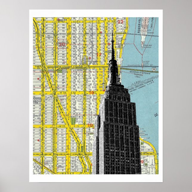 Poster Empire State Building avec Streetmap NYC Backgroun (Devant)