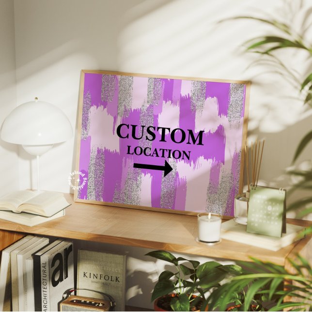 Poster Emplacement personnalisé Signal Preppy Dorm Decor  (Custom Location Sign Preppy Dorm Decor Purple)