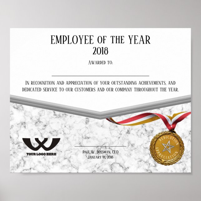 Poster Employé de l'emblème d'or Faux de l'année certific (Devant)