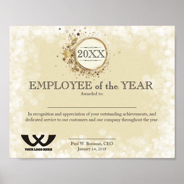 Poster Employé de l'emblème d'or Faux de l'année certific (Devant)