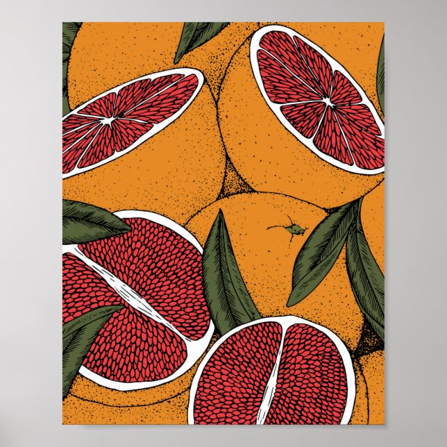 Poster Empreinte à la main avec pamplemousse (Devant)