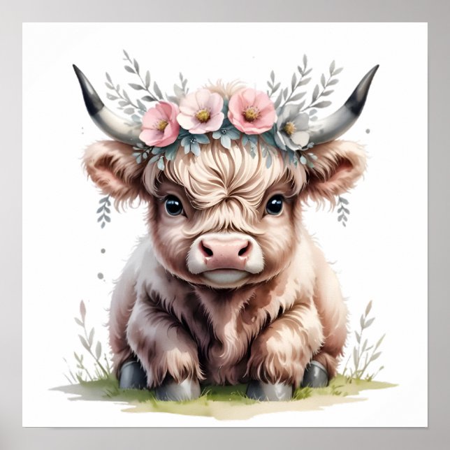 Poster Empreinte adorable de vache des hautes terres. (Devant)